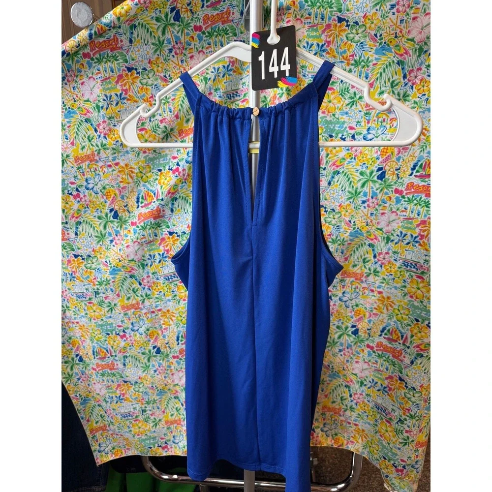 144 MK Michael Kors Royal Blue Halter Neck Blouse Gold Hardware Small